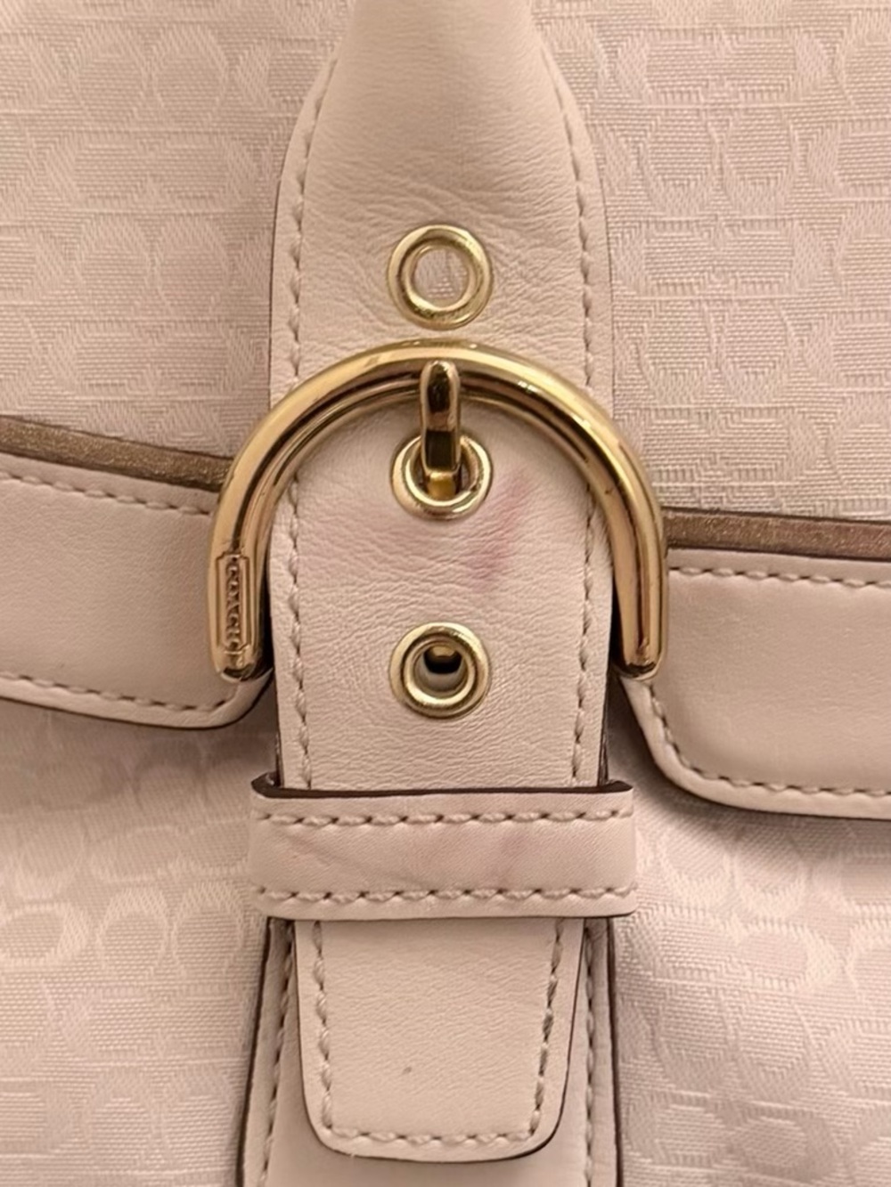 Vintage Coach Flap Satchel Cream Signature C Canvas/Leather with Matching Wallet - Picture 3 of 16